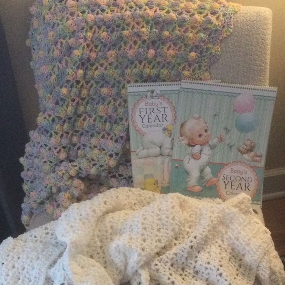 SOLD SOLD 2 Baby Afghans w/2 milestone calendars